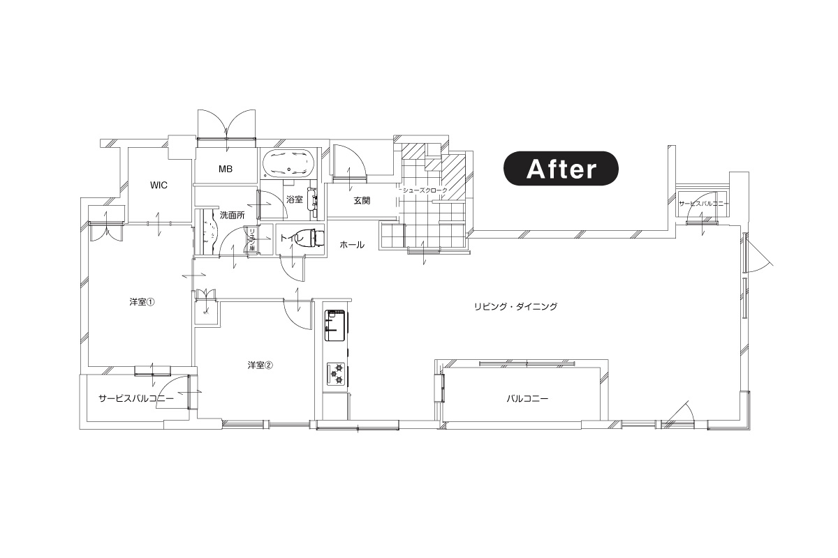 施工事例 大阪市中央区 デザインにとことんこだわったタワーマンションリノベーション 図面 1階After