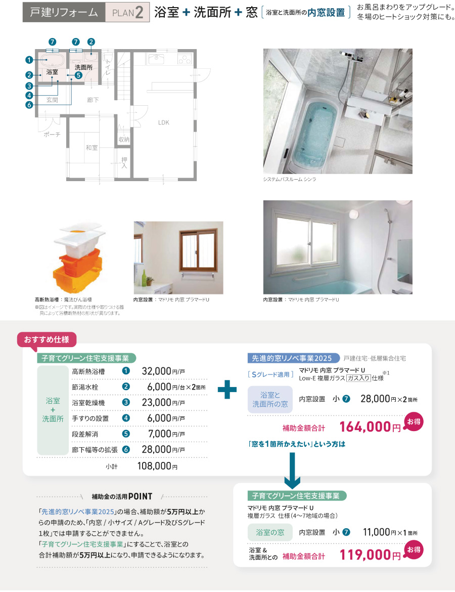 戸建て「浴室＋洗面所＋窓」の場合 2